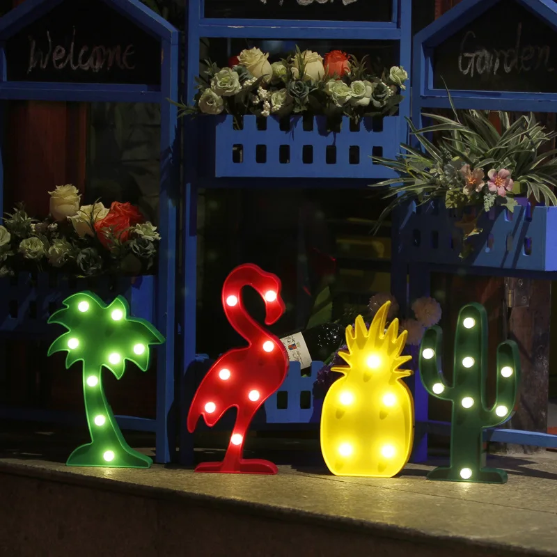 

3D Flamingo Pineapple Cactus Night Lights Marquee LED letter Night Lamp For Hawaii Hen Party Baby Bedroom Decoration Kids Gift