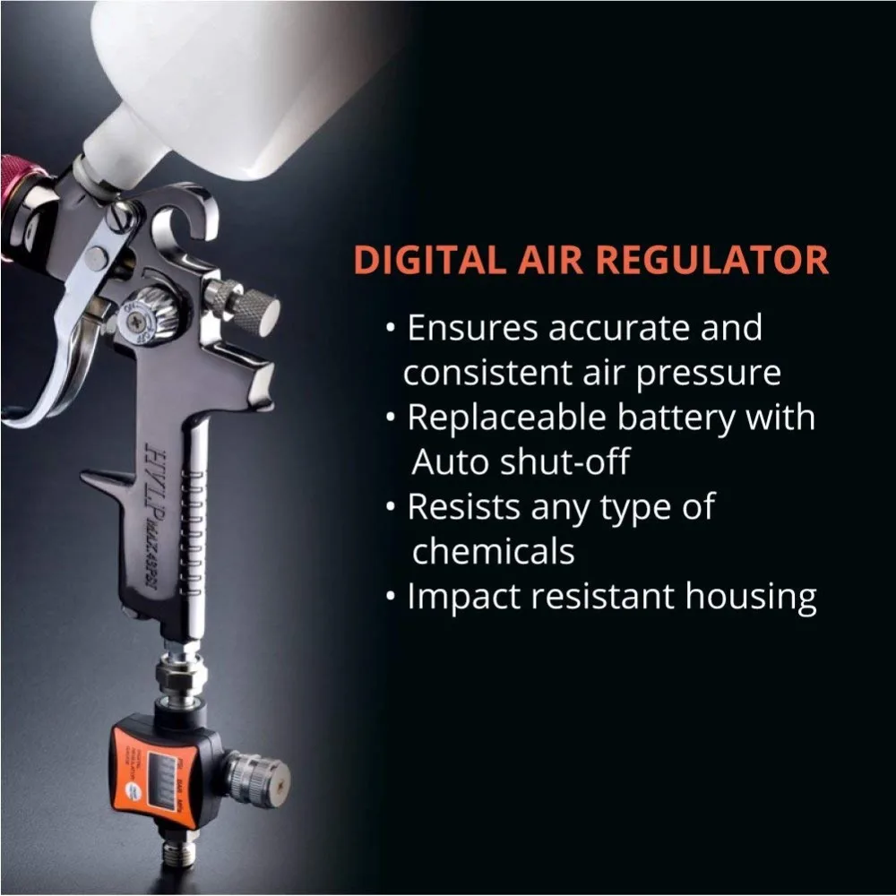 

LEMATEC 1.4 mm HVLP Paint Gun Spray Gun 1/4" Air Tools Gravity Paint gun with Digital Air Pressure Regulator