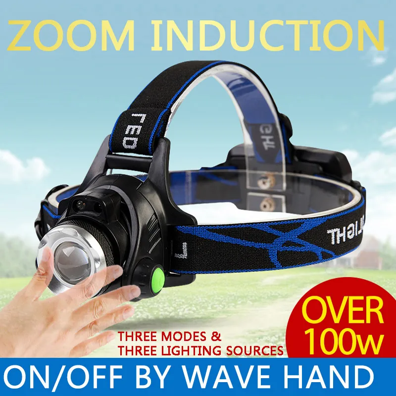 QINLE Zoom индукционный светодиодный налобный фонарь перезаряжаемая фара Senor