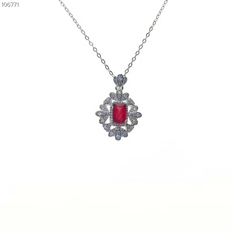 

KJJEAXCMY boutique jewelry 925 sterling silver inlaid natural ruby female models luxury leaf pendant necklace support detection