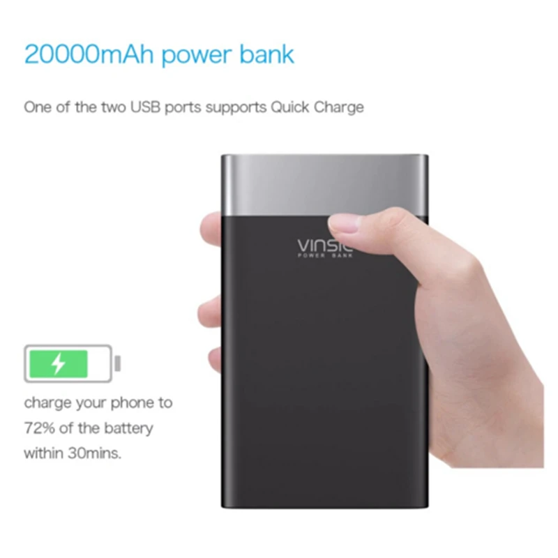 Vinsic 20000 мАч запасные аккумуляторы для телефонов Quick Charge повербанк тип c Dual USB