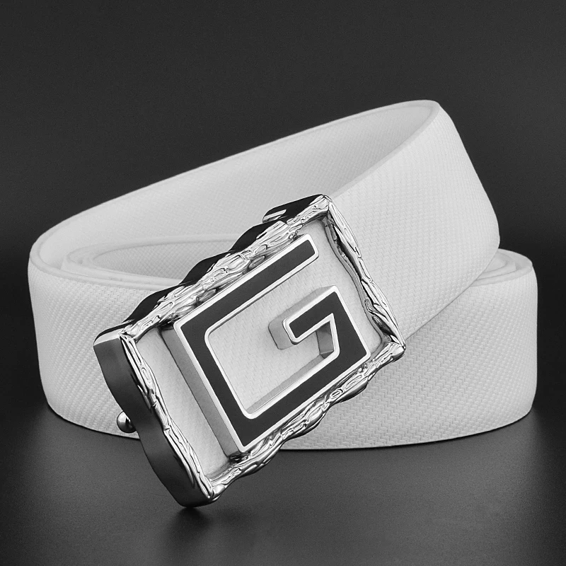 

G letter Casual belt for men White fashion designer belts boy leisure Cowskin Waist Strap genuine leather metal buckle Waistband