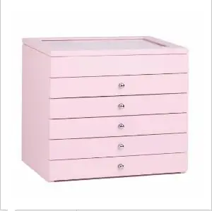 PINK Новые большие белые деревянные коробки для ювелирных изделий черные ювелирные изделия глянцевый Органайзер стеклянный верх розовый шкаф ожерелья кольца чехол для хранения 15 - Цвет: PINK