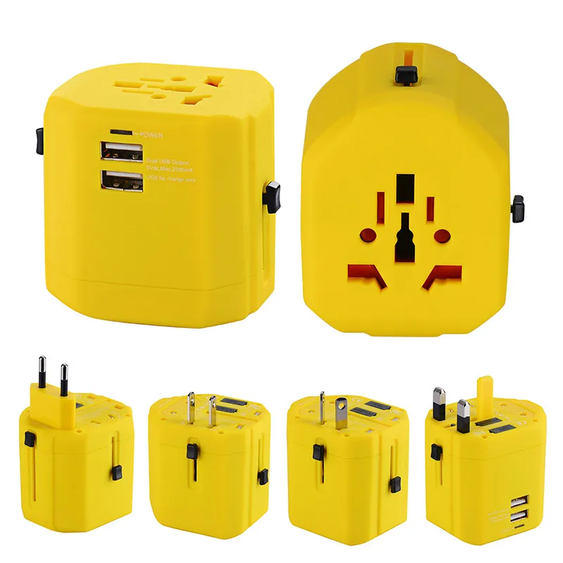 LEORY All In One Universal Travel Adapter 5V 2.1A 2500MA 2 USB Port EU US UK AU International Plug Charger |