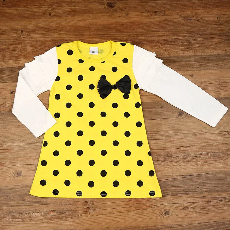 2018 Мода Весна Осенняя детская одежда для девочек в платье горошек милые бабочки с