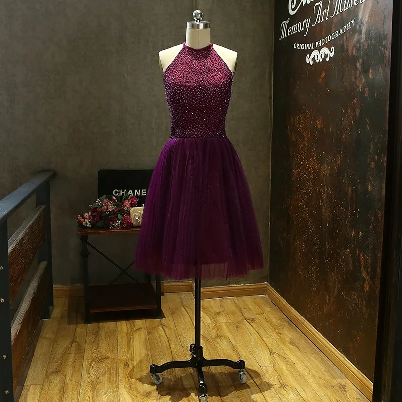 Новинка 2017 года короткие платья для выпускного вечера с бусинами и жемчугом