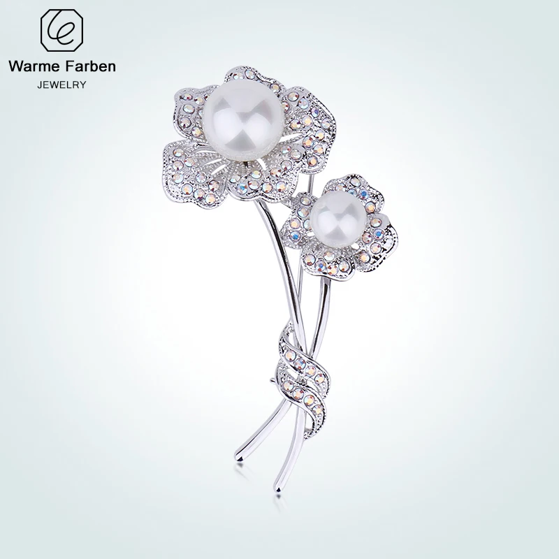 Украшенная кристаллами Swarovski элегантная форма в виде цветка жемчужные броши для костюма свадьбы заколка
