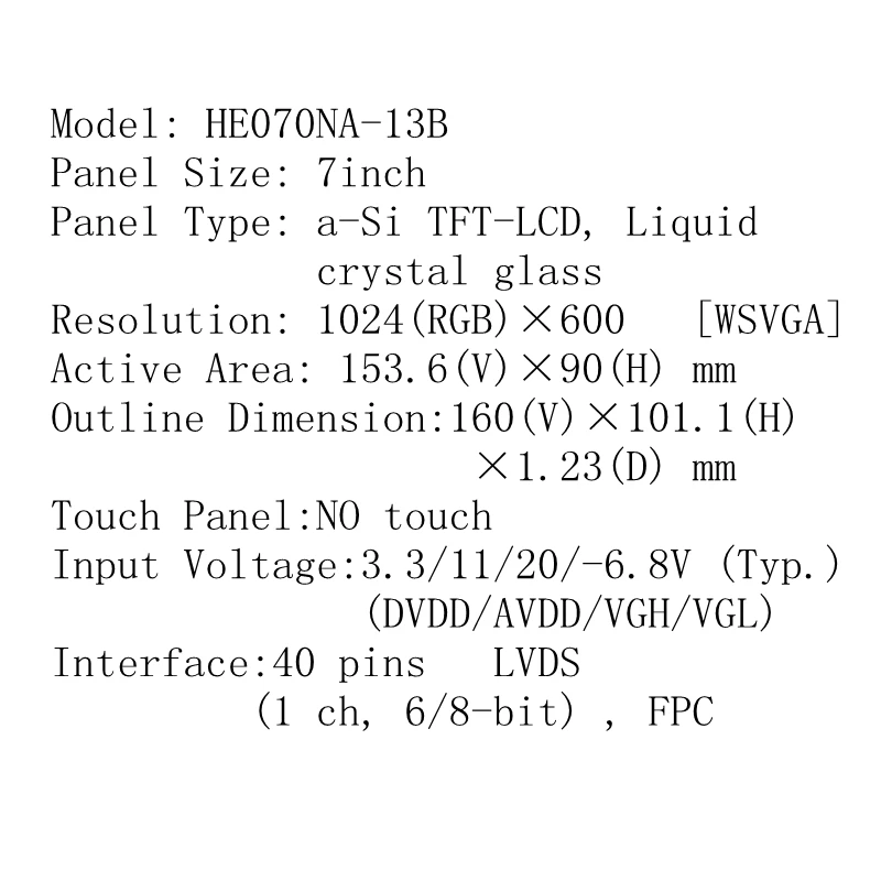 

LCD Screen Display Panel For Innolux 7inch HE070NA-13B Replacement