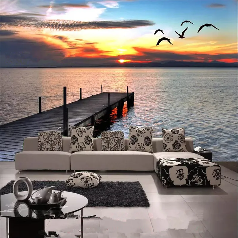 Море Пейзаж диван фон стены профессиональное производство росписи оптовая