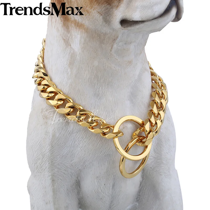 11/13mm wide Gold Tone Cut Curb Cuban Link 316L Stainless Steel Dog Chain Collar Customize Length 12-30&quot DC05-DC06 | Украшения и