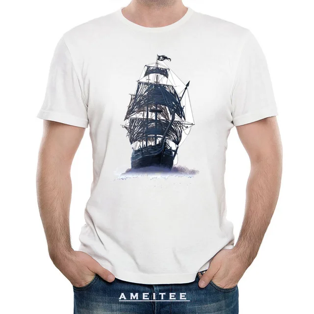 2018 Новая летняя винтажная Мужская Футболка пиратский призрак корабль простая