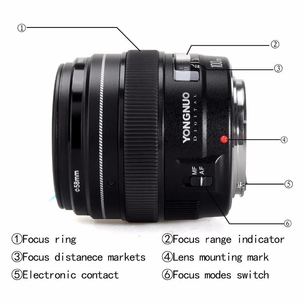 Объектив YONGNUO YN100mm 100 мм F2 Большая диафрагма AF/MF средний телефото объектив с