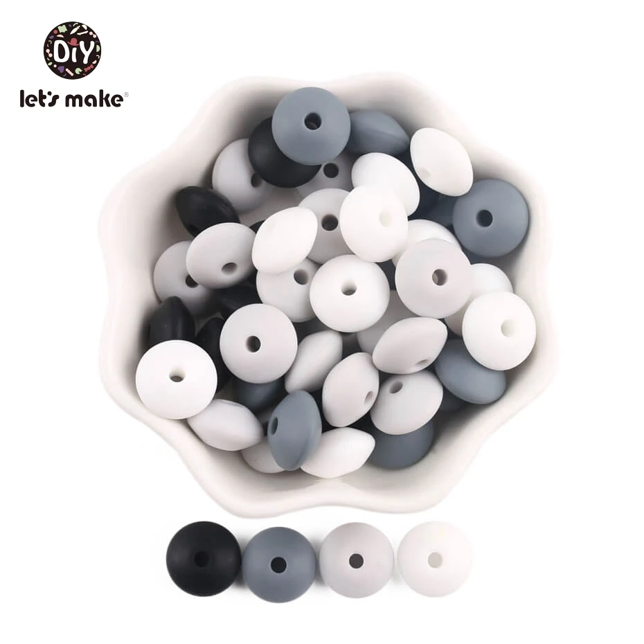 gray set Чечевица силиконовый Прорезыватель 12 мм 40 шт Силиконовые Бусины DIY бусины-прорезыватели ожерелье для кормления пищевые силиконовые счеты бусины давайте сделаем - Цвет: gray set