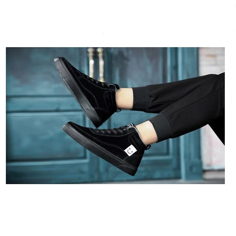 Winter Male Boots With Fur Cool Punk Plush Warm Men's Work Vulcanize High Top Canvas Shoes Men Fashion Flats Man Zapatos Hombre | Обувь