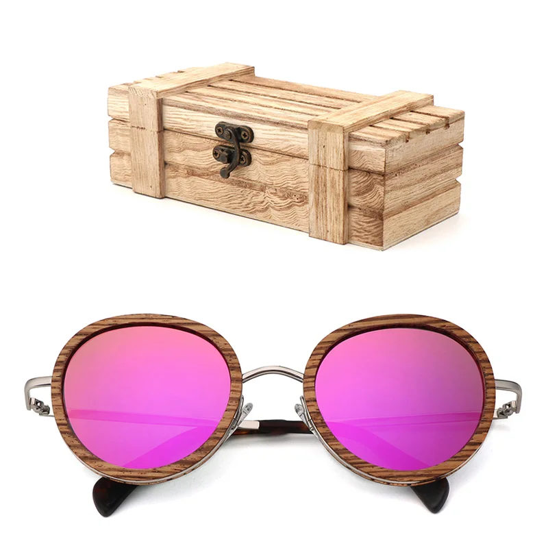 02wood box Новые солнечные очки с поляризованной древесиной круглые бамбуковые очки Модные женские солнцезащитные очки мужские UV400 очки деревянная Подарочная коробка Gafas de sol - Цвет линз: 02wood box