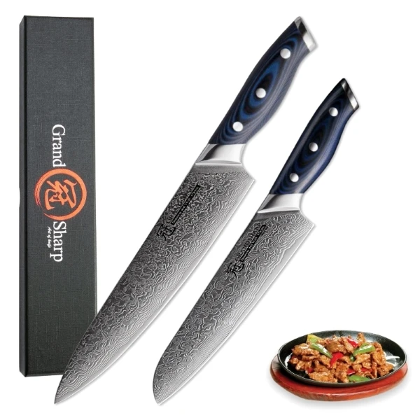 2 PCS SET Наборы дамасских кухонных ножей шеф-повара из японской стали, кухонные ножи vg10, профессиональные инструменты шеф-повара Santoku, лучший подарок, Новинка - Цвет: 2 PCS SET