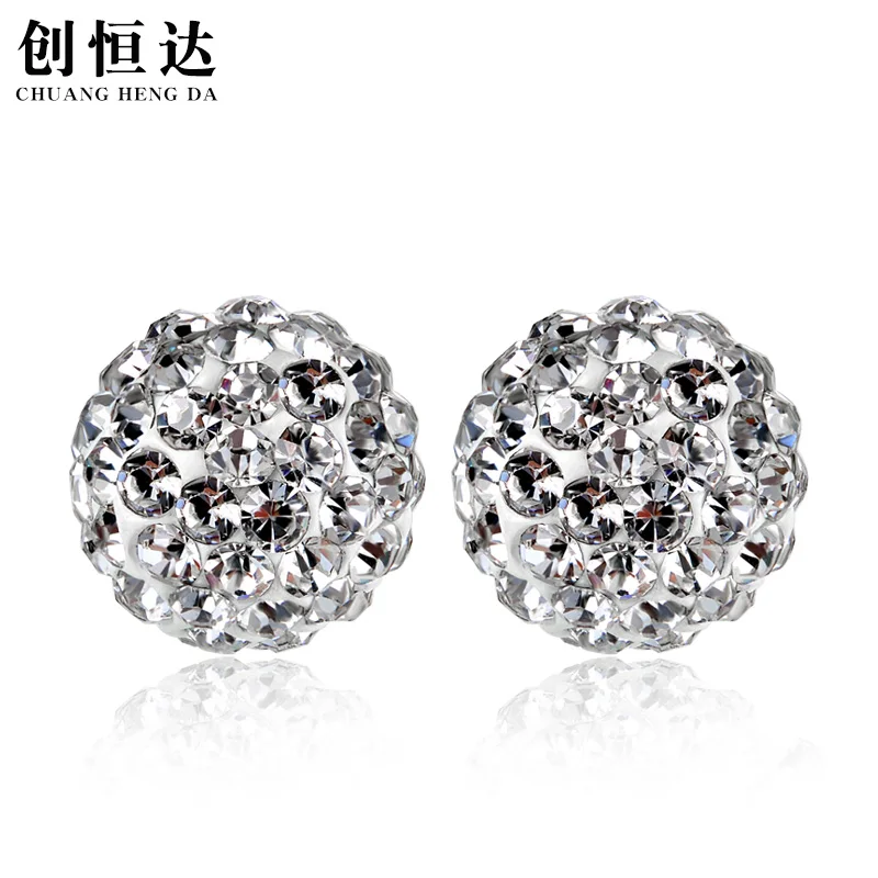 Простые серьги для Для женщин круглый рис Циркон White Diamond Цвет 925 пробы серебряные
