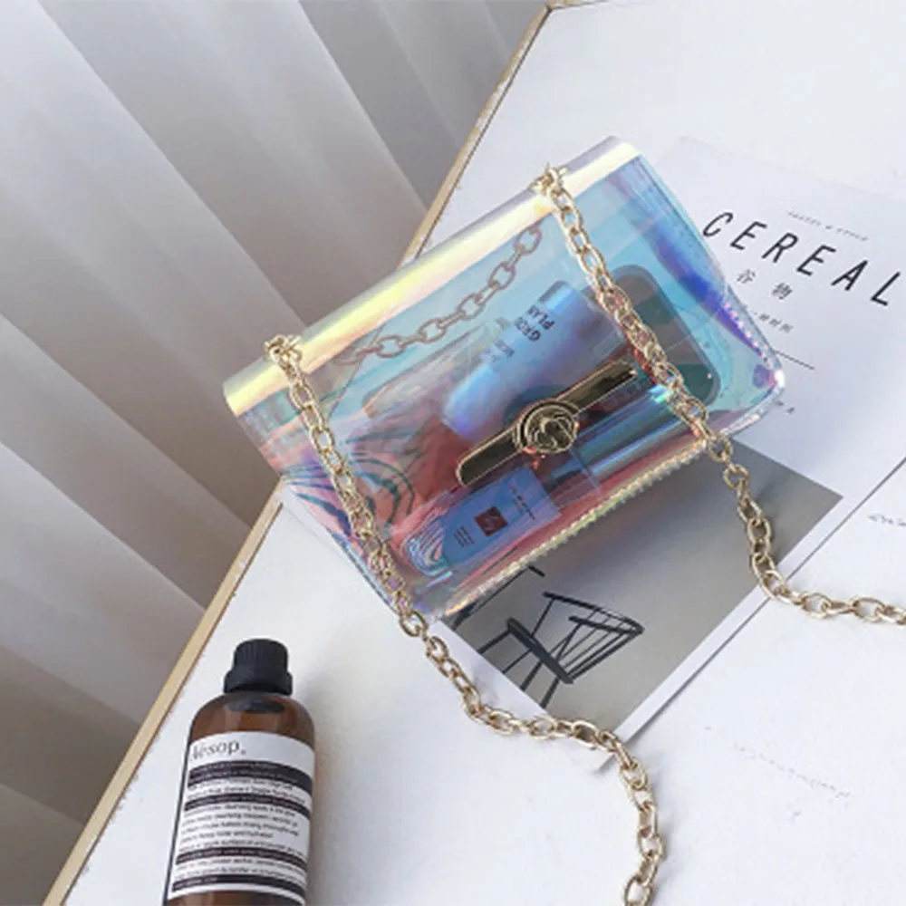 Мода прозрачный цвет плеча женщины Мини Маленькие Женщины Crossbody сумка цепи
