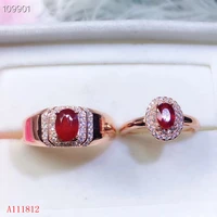 kjjeaxcmy fine jewelry 925 silver inlaid natural ruby ring couple suit support detection