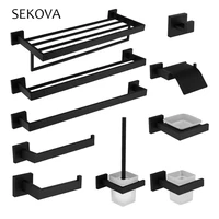 sekova black 304 stainless steel towel rack toilet brush paper holder soap dispenser towel bar hook bathroom hardware