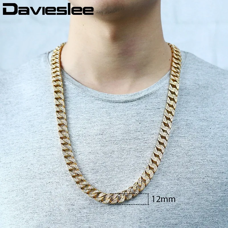 Davieslee проложили Стразы CZ Майами кубинский цепь Мужская ожерелье 316L из