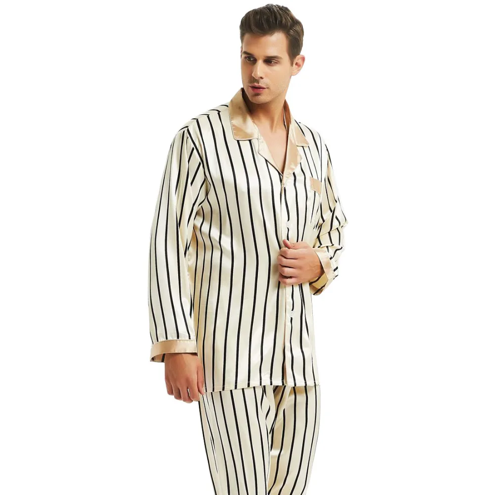 Мужская шелковая атласная пижама Пижамный набор одежда для сна дома S M L XL 2XL 3XL 4XL