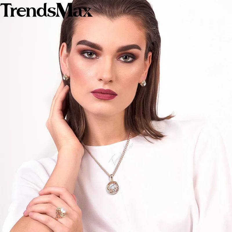 Trendsmax прозрачный кристалл кубического циркония набор украшений для женщин 585