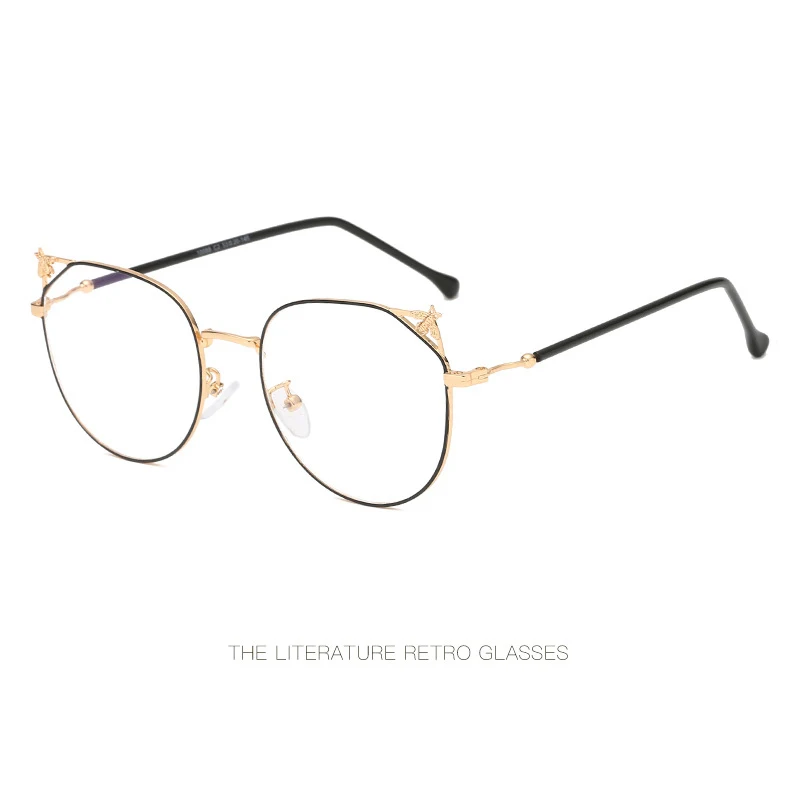 

New little bee fashion trend glasses frame Korean version of retro art flat mirror metal irregular men and women glasses frame.