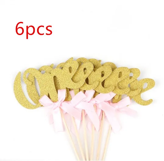 Pink 6pcs 6 шт первый день рождения кекс топперы цвета: золотистый, серебристый для мальчиков и девочек Happy 1st День рождения украшения я один вечерние сувениры розовый синий - Цвет: Pink 6pcs