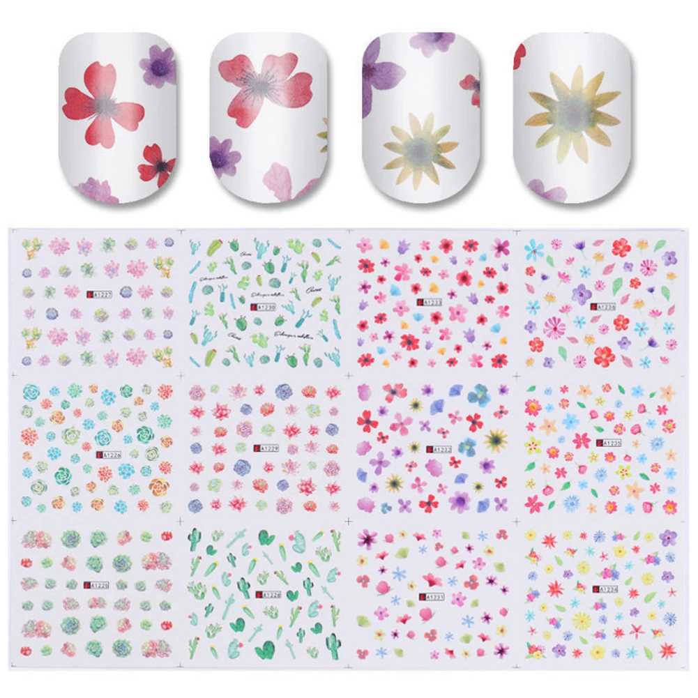 12 моделей Водные Наклейки для ногтей Книги по искусству передачи наклейки