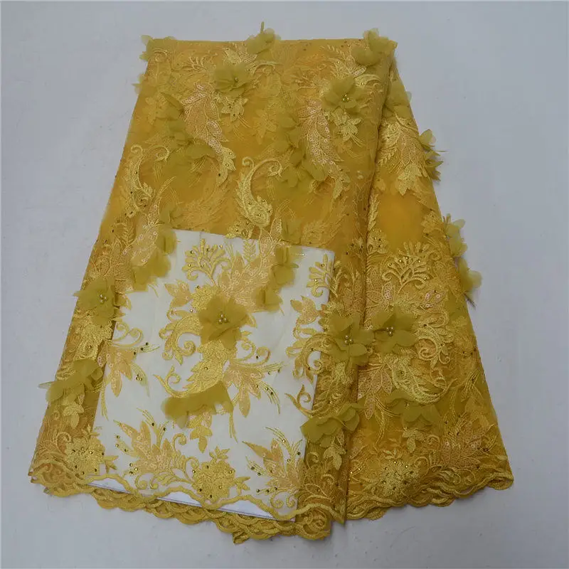 2018 embroidery french tulle lace fabric with 3D flower and beads african mesh high quality 5yard/lot LP30 | Дом и сад