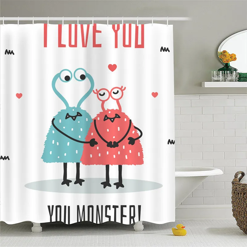 Полиэстер дышащая занавеска для душа прекрасный мультфильм пара ванной