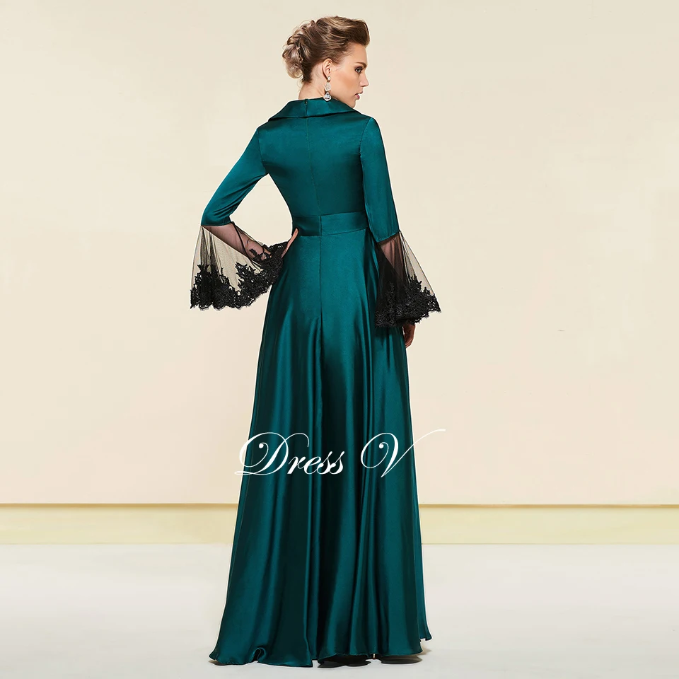 Dressv элегантное изумрудное платье с длинными рукавами и v-образным вырезом для матери невесты длинное вечернее платье на молнии в пол на заказ