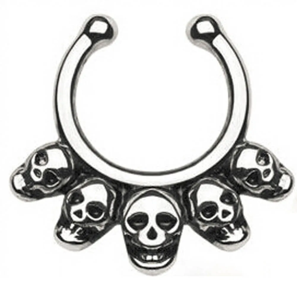 Новинка 2017 поддельные носовые кольца не пирсинг пять черепов перегородка