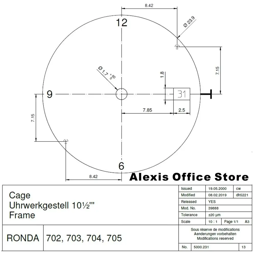 3- , HQ705, 3:00, 3, 9 , MO1096A