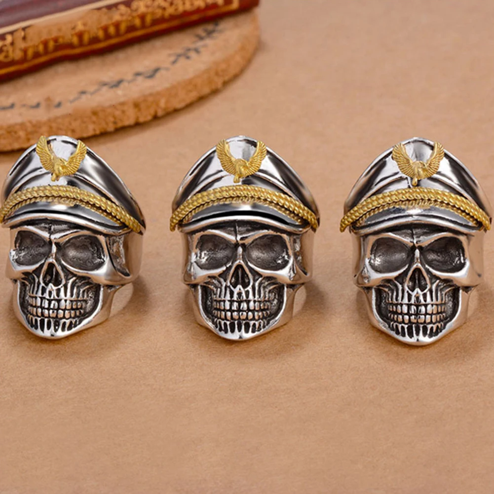 Cool Men Army Officer Eagle Cap Skull Wide Band Finger Ring Vintage Jewelry Gift | Украшения и аксессуары