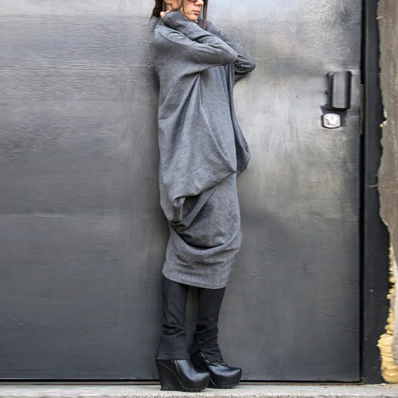 

ZANZEA Oversized Dress Kaftan Dresses Women Turtleneck Long Sleeve Short Vestidos 2021 Autumn Winter Womens Asymmetric Dress