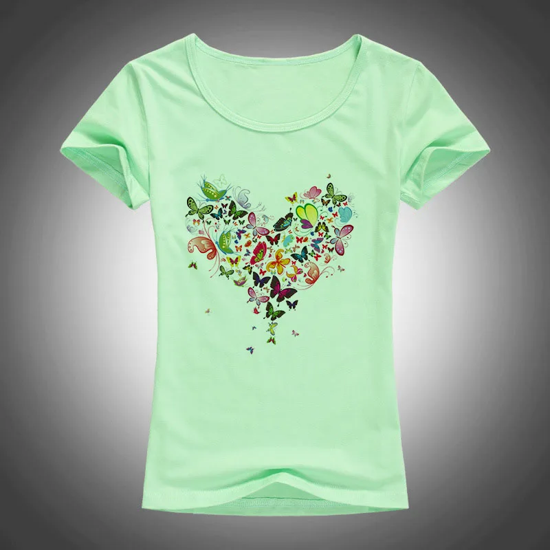 

2017 summer Heart shape colorful butterfly t shirt women beautiful spring summer shirt brand fashion shirt cool tops 48