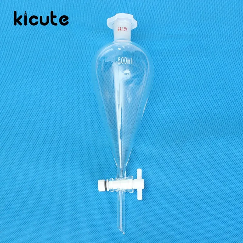 Kicute 500 мл прозрачное стекло разделительная боросиликатная Воронка с PTFE стопкок Груша Форма Воронка 24/29 химия лабораторные принадлежности