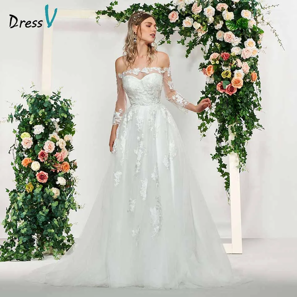 Dressv Элегантное свадебное платье цвета слоновой кости с длинными рукавами на