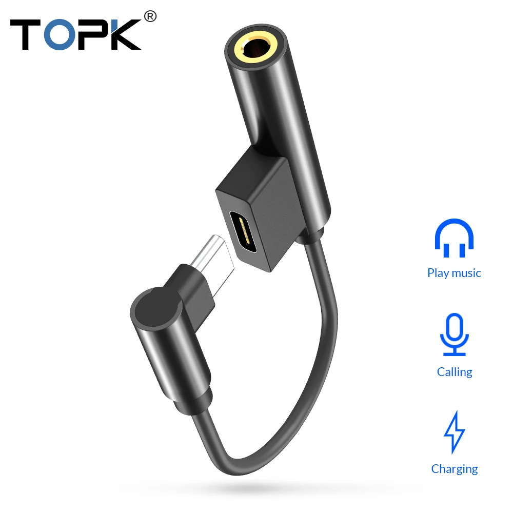 TOPK 2 в 1 usb type C до 3 5 мм Aux аудио разъем адаптер для наушников USB зарядный кабель Xiaomi