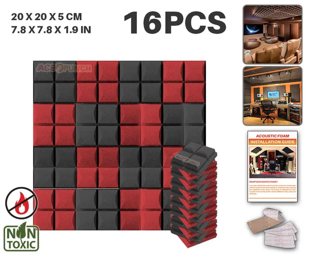 Black and Red Arrowzoom 16 шт. в упаковке цветовая комбинация 7," x 7,8" x 1," полусфера Сетки Плитка Звукопоглощающая Панель акустическая обработка пены - Цвет: Black and Red