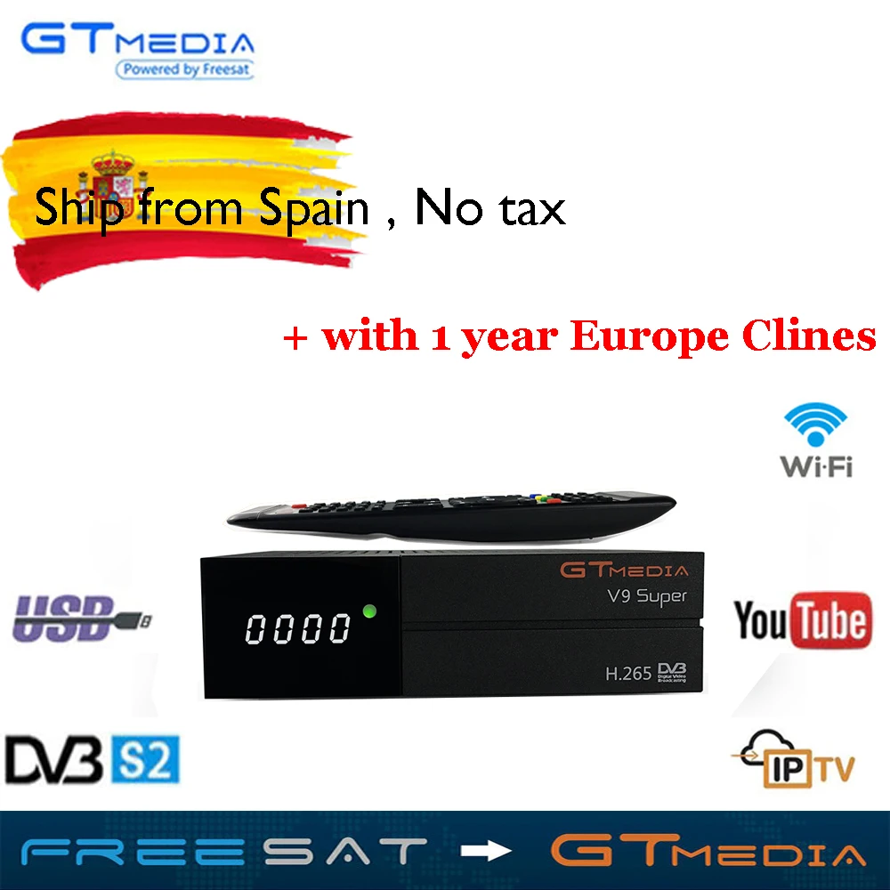 GTMedia V9 супер-цифра спутниковый телевизионный ресивер Встроенный WiFi с 1 год Испания Европа Cccam Full HD DVB-S2/S Freesat V9 супер приемное устройство