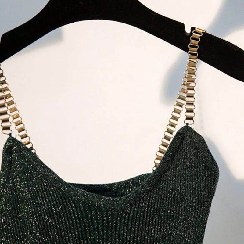 SEDUTMO 2018 летний Вязаный топ с блестками женский короткий без рукавов на тонких