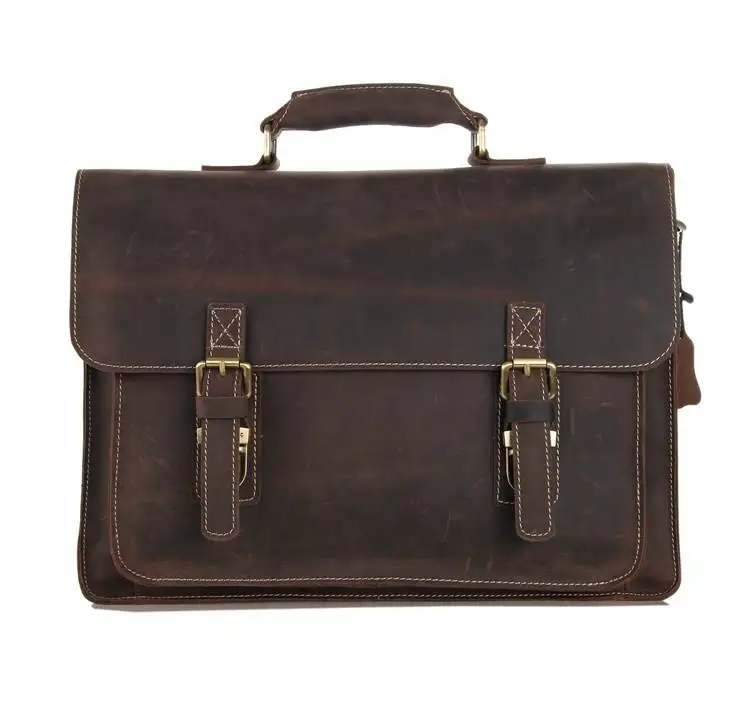 

15" Laptop Bag Men Briefcase Crazy Horse Leather Business Casual Vintage Handbags Male Travel Brand Designer Filer Ipad Big Bag