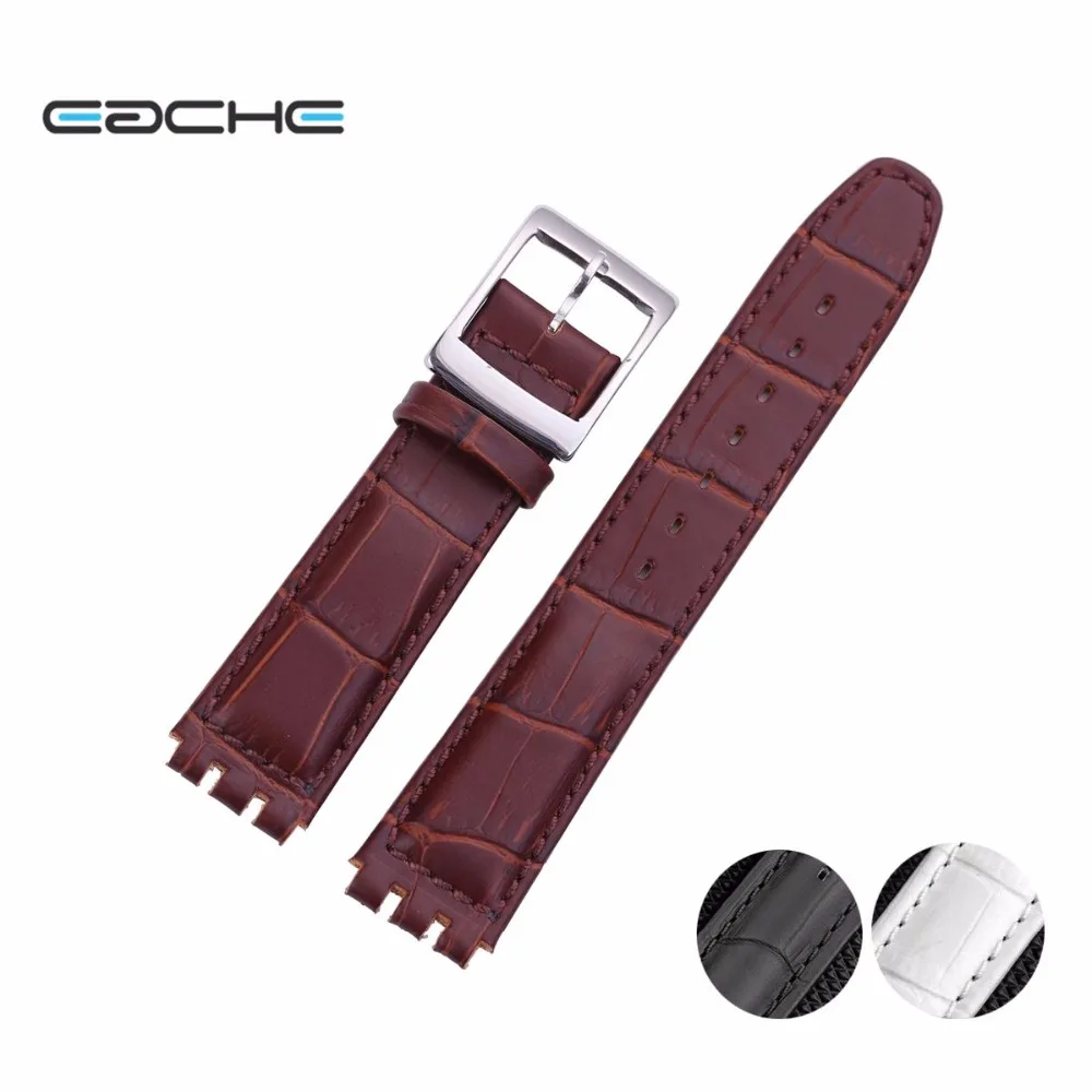 EACHE High Quality Black Brown Colors Genuine Leather Croco Pattern Replacement Watchband Fit For Swatch Men Or Women 23mm | Наручные