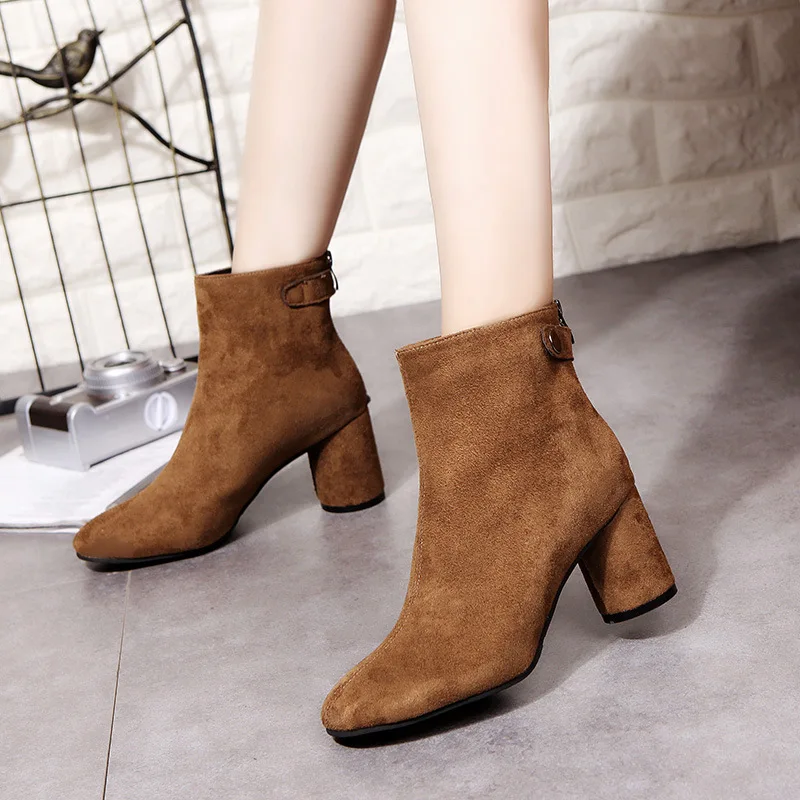 HIZCINTH 2017 Winter Women's Boots Round Head High Heels Short Pink Color Fashion Ankle Suede Shoes B | Обувь