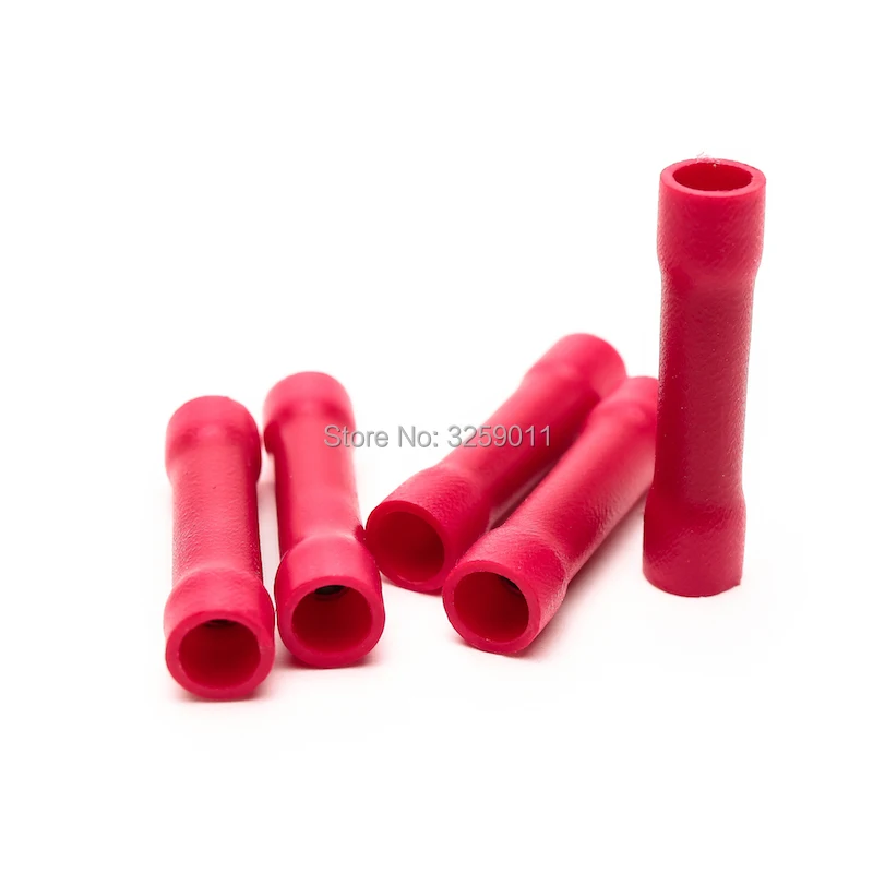 

10PCS BV 1.25 Insulating Wire Connector Butt Connector Crimp Electrical Wire Splice Terminal Red 22-16 AWG