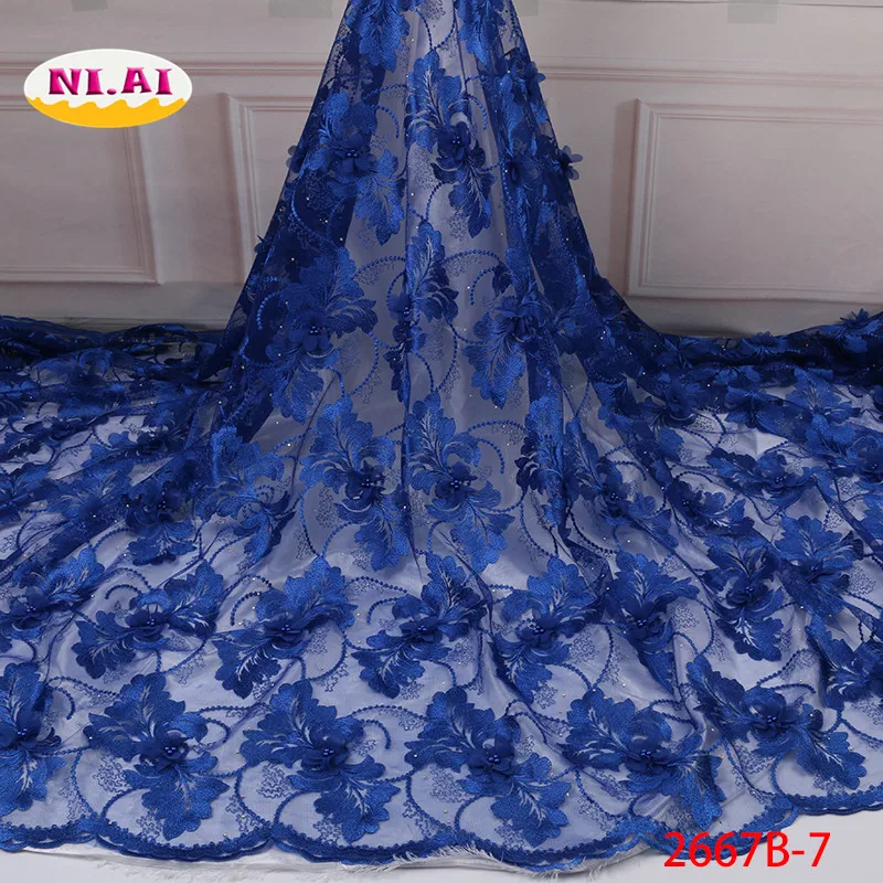3D Lace African For Lady Nigeria Wedding Royal Blue 2019 Flower Bridal Fabric Mr2667b | Дом и сад