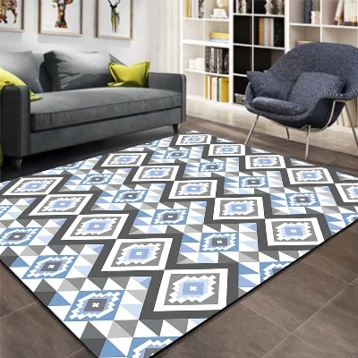 

Else Gray Blue Tiles Geometric Ethnic Aztec 3d Print Non Slip Microfiber Living Room Decorative Modern Washable Area Rug Mat